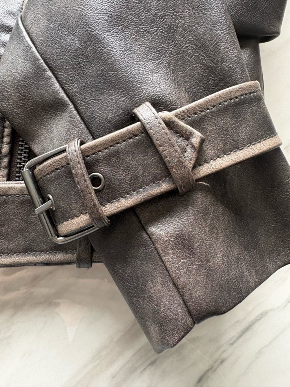 DYNAMITE | Faded Faux Leather Biker Jacket - Picture 6 of 8